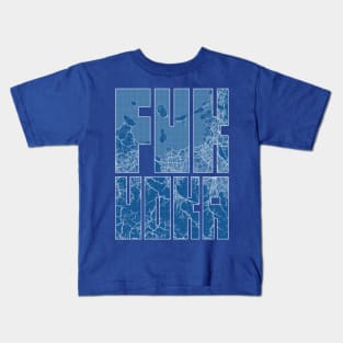 Fukuoka, Japan City Map Typography - Blueprint Kids T-Shirt